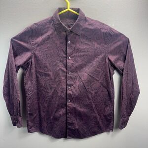 Tasso Elba Men's Medium Burgundy Paisley Long Sleeve Button Down Shirt Cotton M
